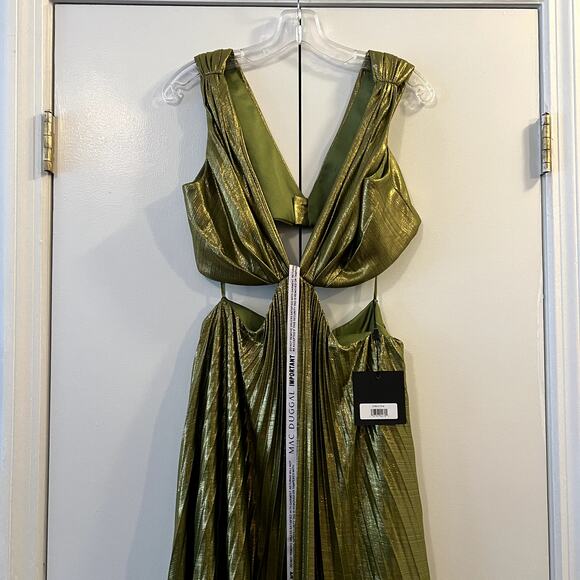 Mac Duggal Pleated Metallic Cutout Gown Maxi Dress Chartreuse Green Size M UB - Picture 5 of 10